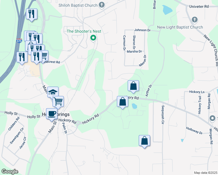 map of restaurants, bars, coffee shops, grocery stores, and more near 108 Cedar Valley Drive in Canton