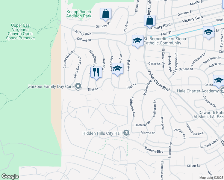 map of restaurants, bars, coffee shops, grocery stores, and more near 5871 Maury Avenue in Los Angeles