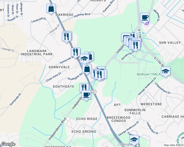 map of restaurants, bars, coffee shops, grocery stores, and more near 3731 Carolina Beach Road in Wilmington
