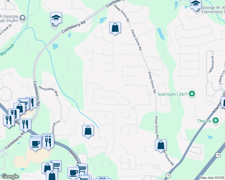 map of restaurants, bars, coffee shops, grocery stores, and more near 5720 Crestwick Way in Cumming