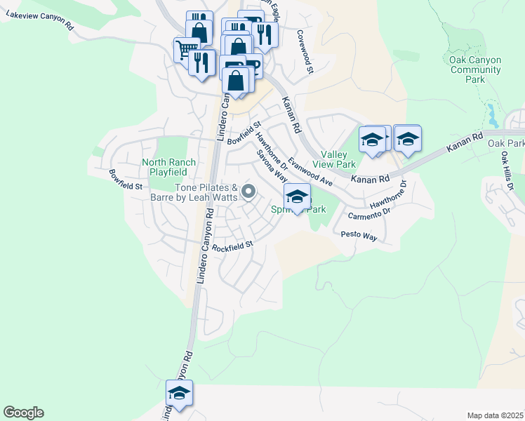 map of restaurants, bars, coffee shops, grocery stores, and more near 4905 Santo Drive in Oak Park
