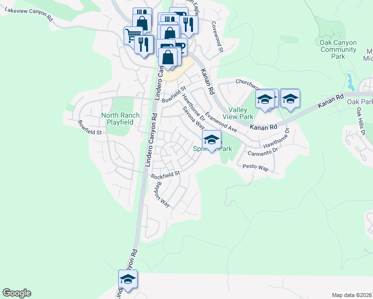 map of restaurants, bars, coffee shops, grocery stores, and more near 4926 Santo Drive in Oak Park