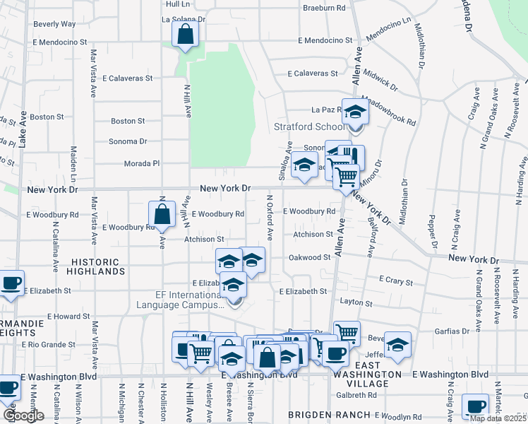 map of restaurants, bars, coffee shops, grocery stores, and more near 1824 North Sierra Bonita Avenue in Pasadena