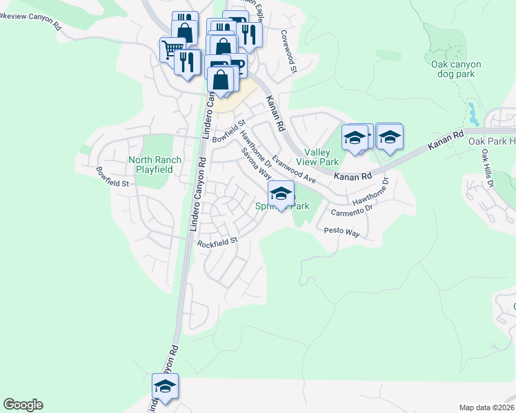 map of restaurants, bars, coffee shops, grocery stores, and more near 4951 Lazio Way in Oak Park