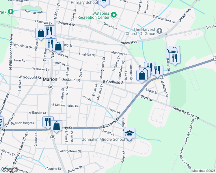 map of restaurants, bars, coffee shops, grocery stores, and more near 804 Eastbrook Court in Marion