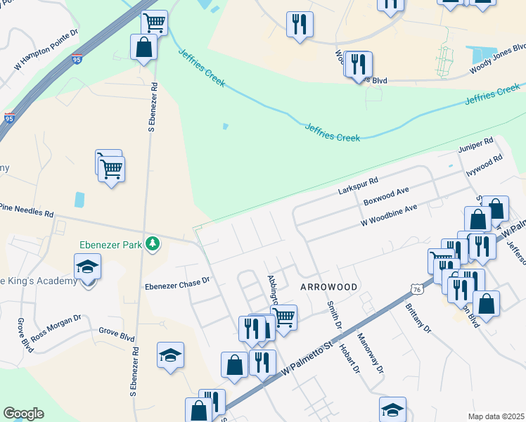 map of restaurants, bars, coffee shops, grocery stores, and more near 700 Rice Hope Cove in Florence