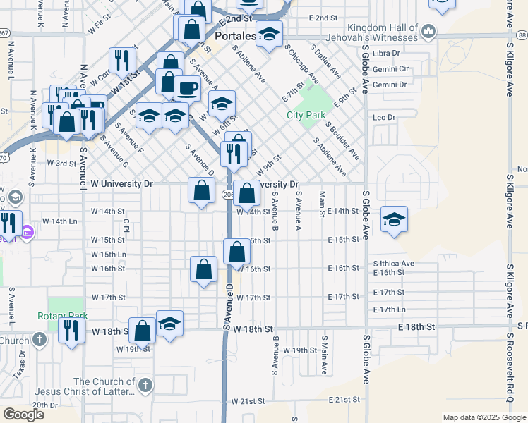 map of restaurants, bars, coffee shops, grocery stores, and more near in Portales