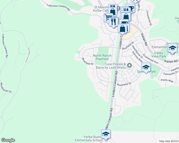 map of restaurants, bars, coffee shops, grocery stores, and more near 5567 Spring Hill Court in Westlake Village
