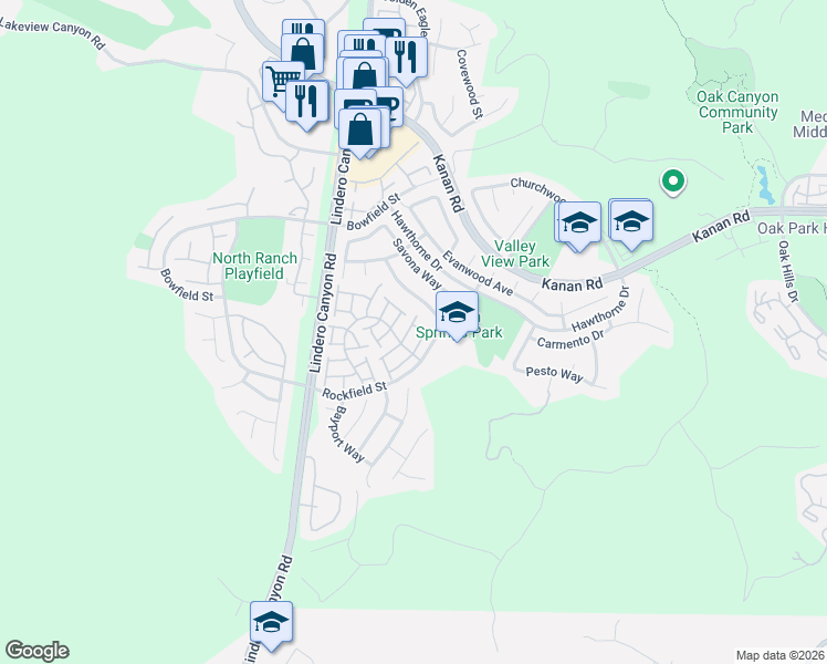 map of restaurants, bars, coffee shops, grocery stores, and more near 4922 Santo Drive in Oak Park