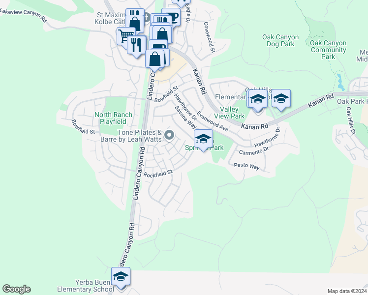 map of restaurants, bars, coffee shops, grocery stores, and more near 4922 Santo Drive in Oak Park