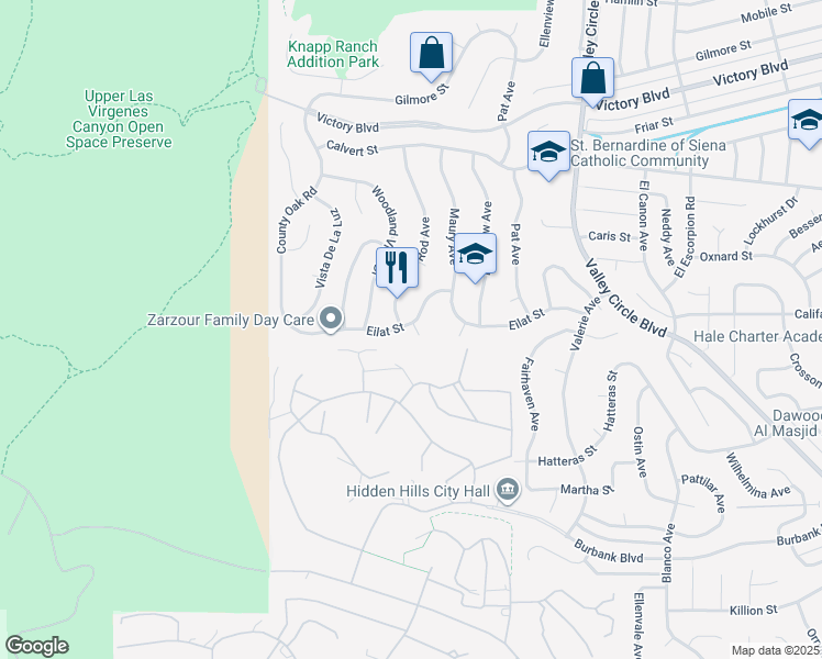 map of restaurants, bars, coffee shops, grocery stores, and more near 5869 Eilat Place in Los Angeles