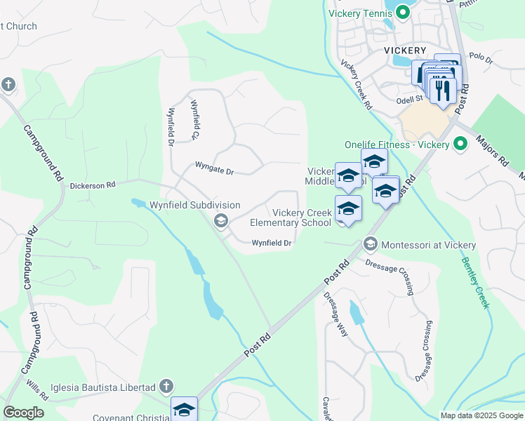 map of restaurants, bars, coffee shops, grocery stores, and more near 7640 Brentwood Court in Cumming