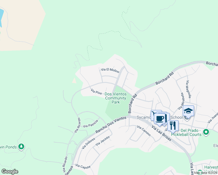 map of restaurants, bars, coffee shops, grocery stores, and more near 104 Via Pacifica in Thousand Oaks