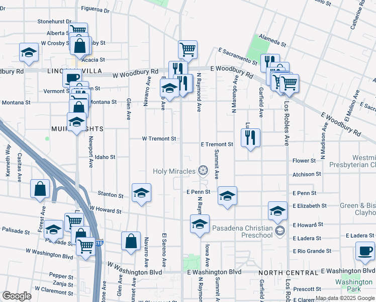 map of restaurants, bars, coffee shops, grocery stores, and more near 1836 North Fair Oaks Avenue in Pasadena