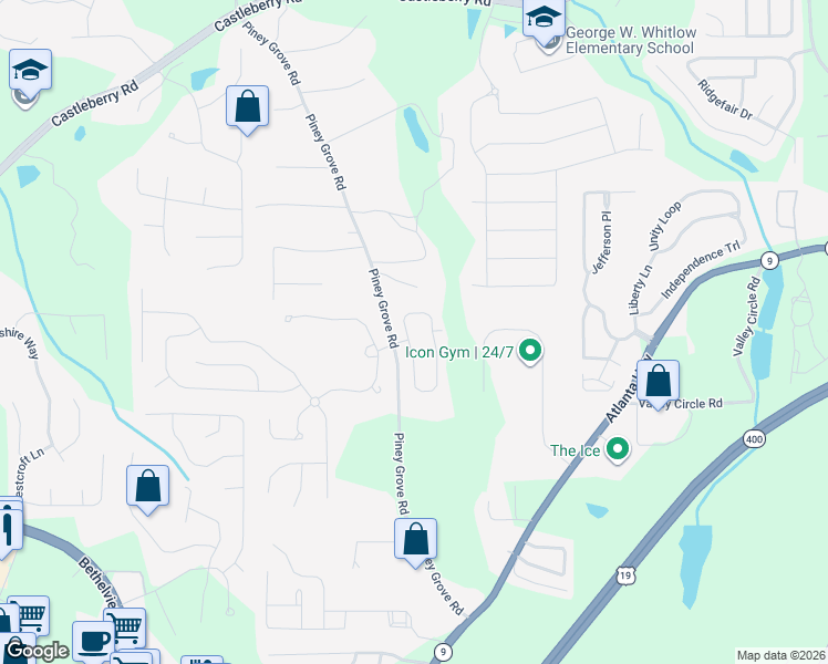 map of restaurants, bars, coffee shops, grocery stores, and more near 5314 Sherwood Way in Cumming