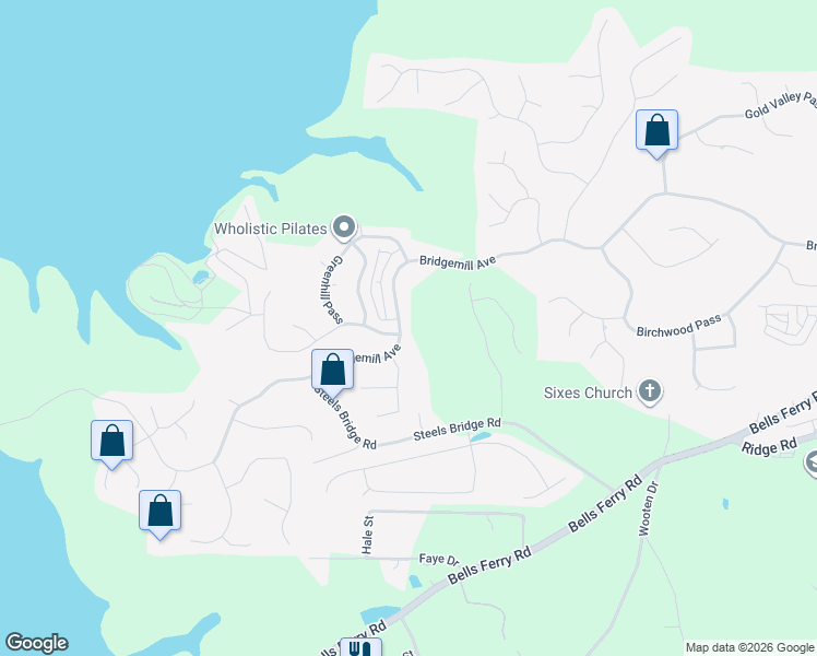 map of restaurants, bars, coffee shops, grocery stores, and more near 1028 Bridgemill Avenue in Canton