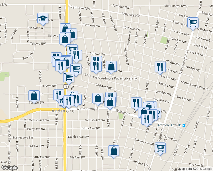 map of restaurants, bars, coffee shops, grocery stores, and more near 201 H Street Northwest in Ardmore