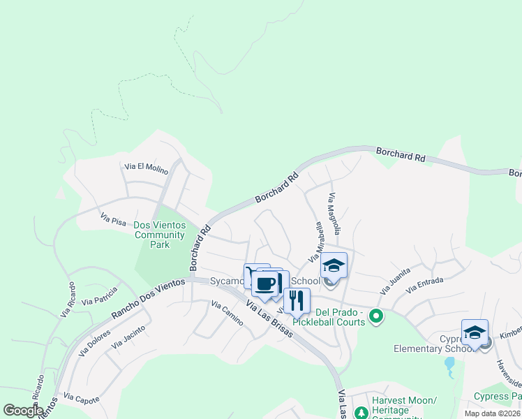 map of restaurants, bars, coffee shops, grocery stores, and more near 4751 Via Altamira in Thousand Oaks
