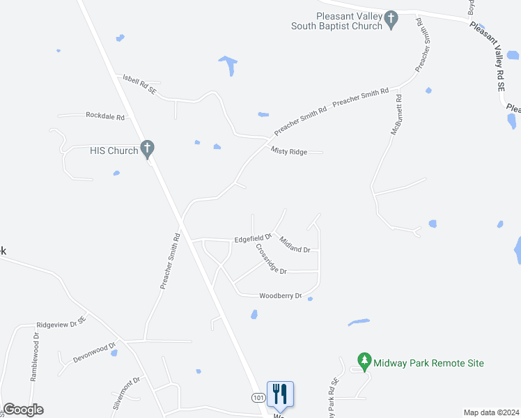 map of restaurants, bars, coffee shops, grocery stores, and more near 10 Crossridge Drive in Silver Creek