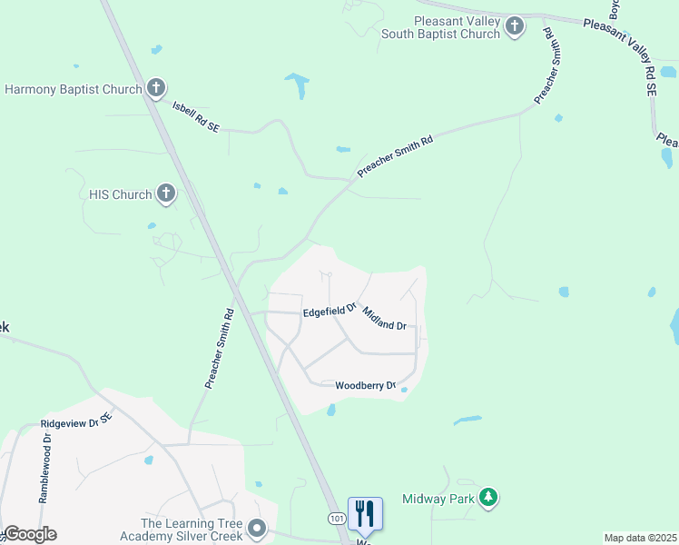 map of restaurants, bars, coffee shops, grocery stores, and more near 10 Crossridge Drive Southeast in Silver Creek