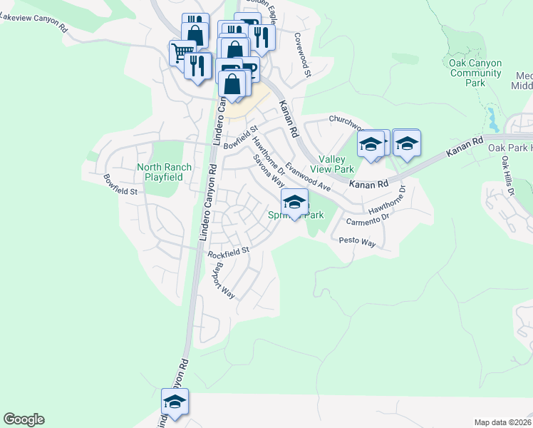 map of restaurants, bars, coffee shops, grocery stores, and more near 4926 Santo Drive in Oak Park