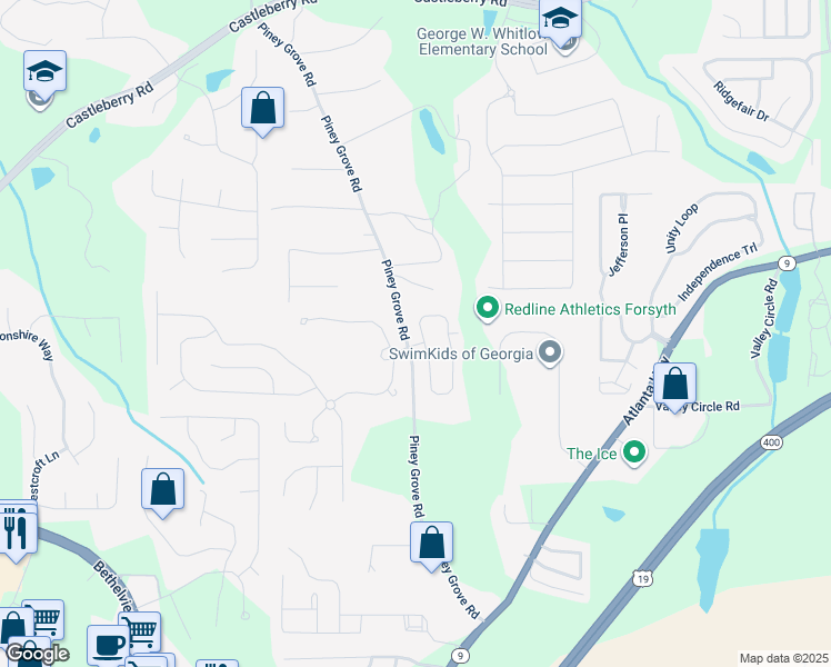 map of restaurants, bars, coffee shops, grocery stores, and more near 5310 Sherwood Way in Cumming