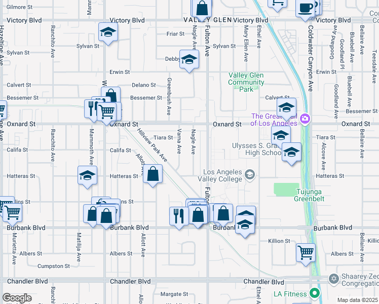 map of restaurants, bars, coffee shops, grocery stores, and more near 5857 Nagle Avenue in Los Angeles