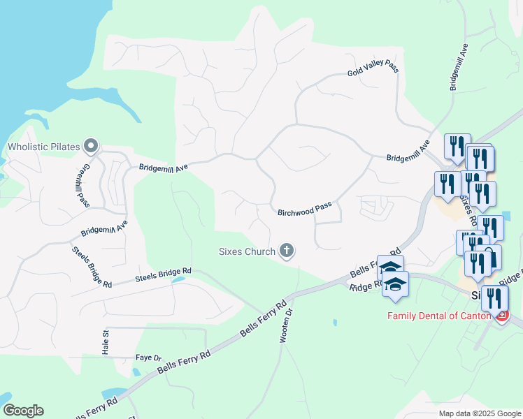 map of restaurants, bars, coffee shops, grocery stores, and more near 601 Redwood Lane in Canton