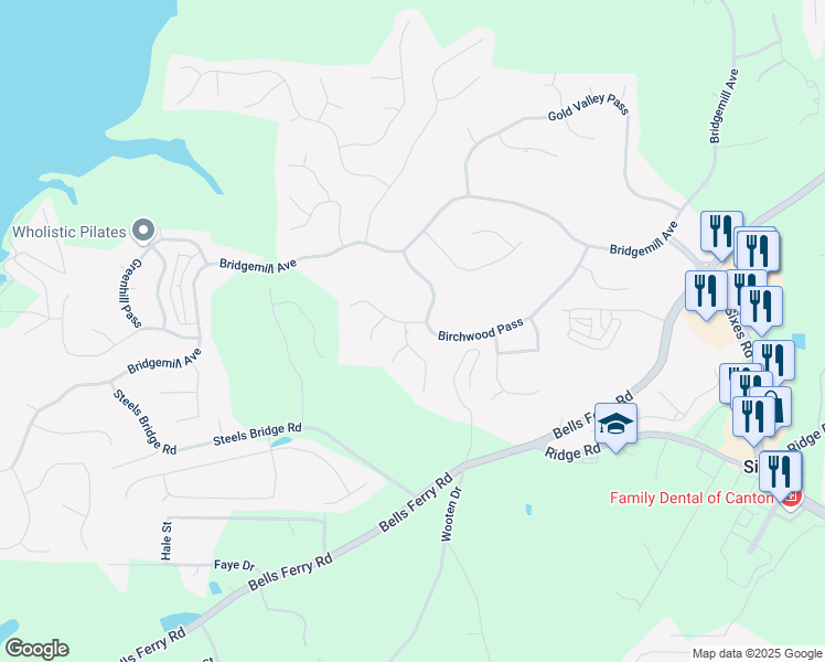 map of restaurants, bars, coffee shops, grocery stores, and more near 601 Redwood Lane in Canton