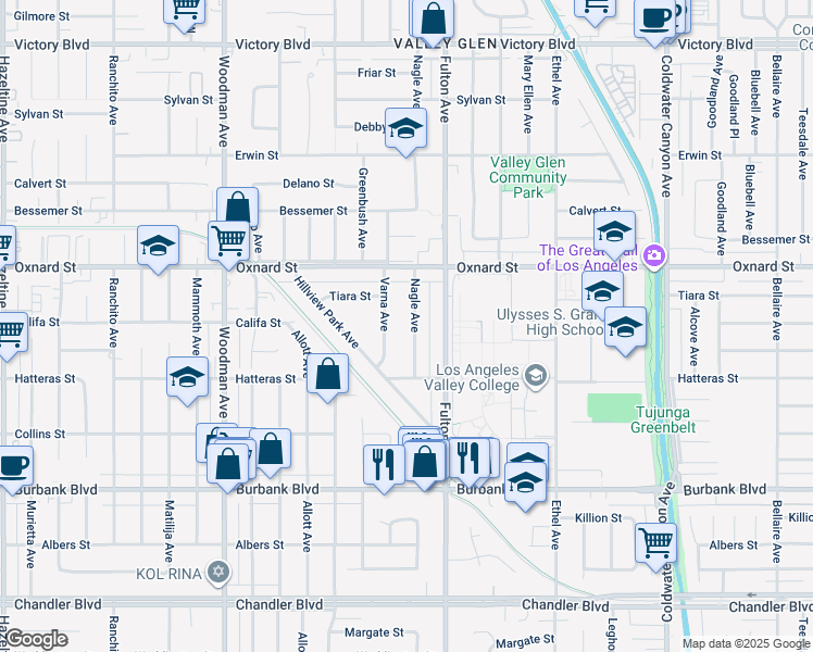 map of restaurants, bars, coffee shops, grocery stores, and more near 5857 Nagle Avenue in Los Angeles