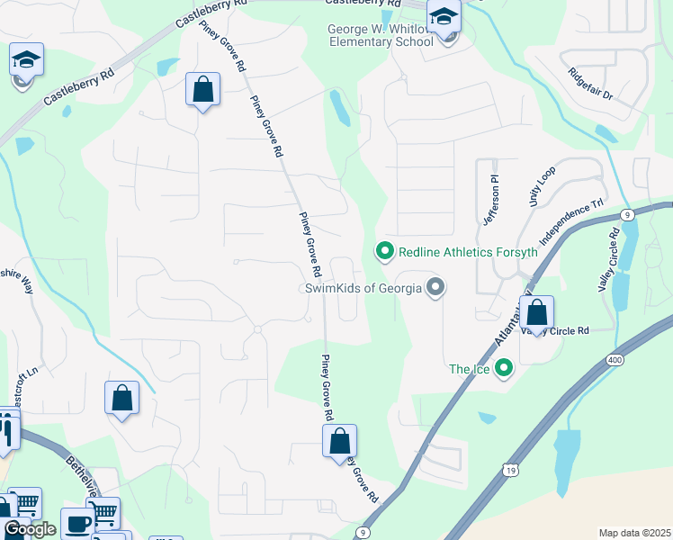 map of restaurants, bars, coffee shops, grocery stores, and more near 5314 Sherwood Way in Cumming