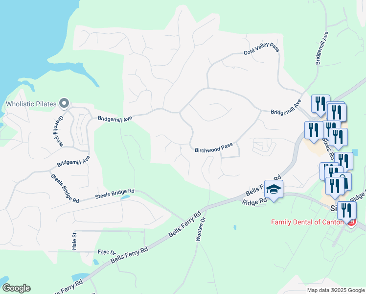 map of restaurants, bars, coffee shops, grocery stores, and more near 601 Redwood Lane in Canton