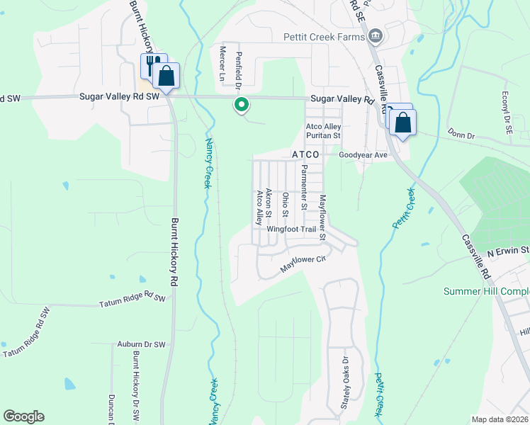 map of restaurants, bars, coffee shops, grocery stores, and more near 21 Akron Street in Cartersville