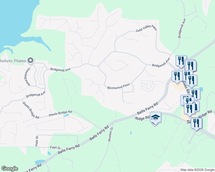 map of restaurants, bars, coffee shops, grocery stores, and more near 152 Birchwood Pass in Canton