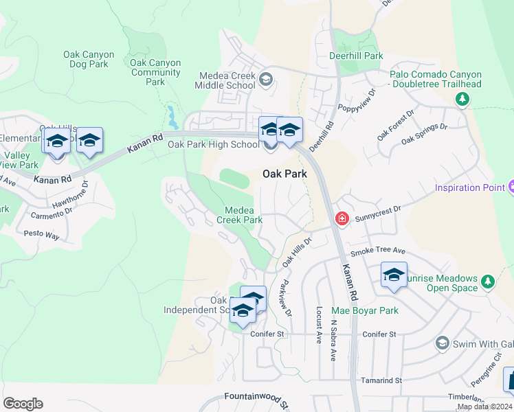 map of restaurants, bars, coffee shops, grocery stores, and more near 375 Medea Creek Lane in Oak Park