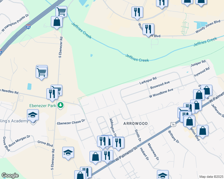 map of restaurants, bars, coffee shops, grocery stores, and more near 700 Rice Hope Cove in Florence