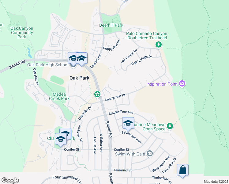 map of restaurants, bars, coffee shops, grocery stores, and more near 433 Cresthill Drive in Oak Park