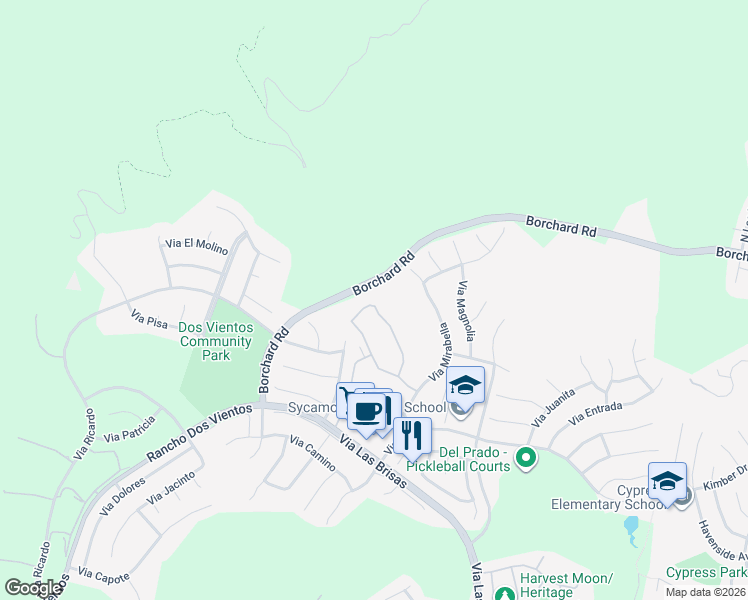 map of restaurants, bars, coffee shops, grocery stores, and more near 4725 Via Altamira in Thousand Oaks