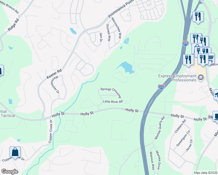 map of restaurants, bars, coffee shops, grocery stores, and more near 309 Springs Crossing in Canton