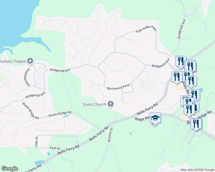 map of restaurants, bars, coffee shops, grocery stores, and more near 152 Birchwood Pass in Canton