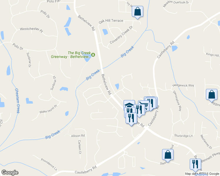 map of restaurants, bars, coffee shops, grocery stores, and more near 5435 Sandstone Court in Cumming
