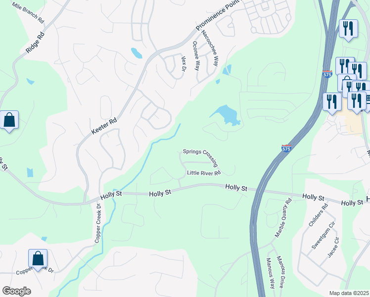 map of restaurants, bars, coffee shops, grocery stores, and more near 297 Springs Crossing in Canton