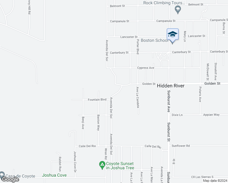 map of restaurants, bars, coffee shops, grocery stores, and more near 4195 Avenida Del Sol in Joshua Tree