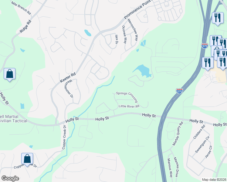 map of restaurants, bars, coffee shops, grocery stores, and more near 297 Springs Crossing in Canton