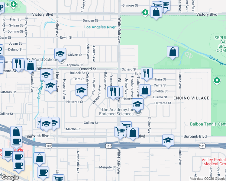 map of restaurants, bars, coffee shops, grocery stores, and more near 5906 Yarmouth Avenue in Los Angeles