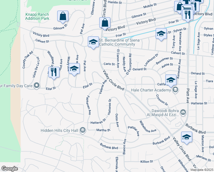map of restaurants, bars, coffee shops, grocery stores, and more near 24300 Clipstone Street in Los Angeles