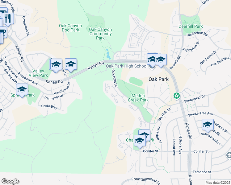 map of restaurants, bars, coffee shops, grocery stores, and more near 609 Via Novella in Oak Park