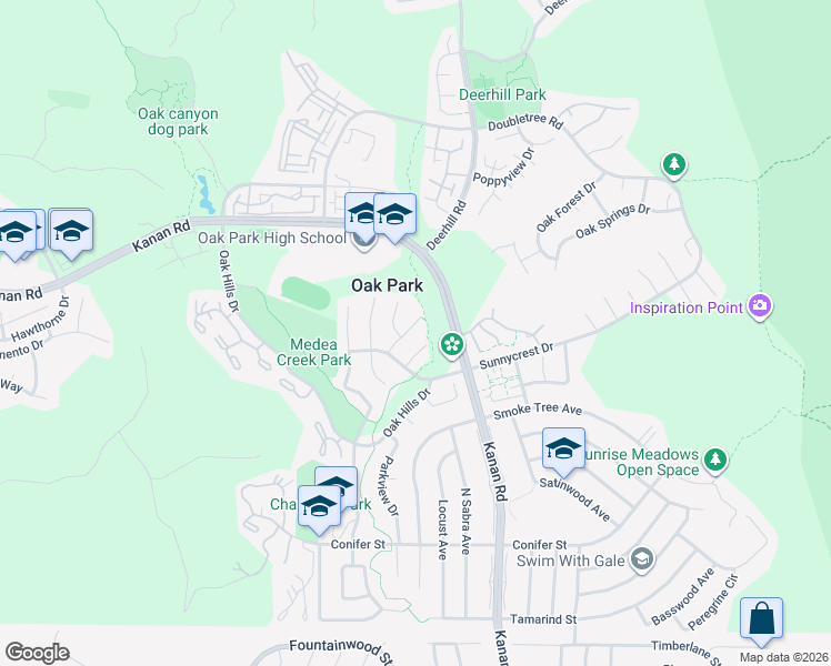 map of restaurants, bars, coffee shops, grocery stores, and more near 382 Rockedge Drive in Oak Park