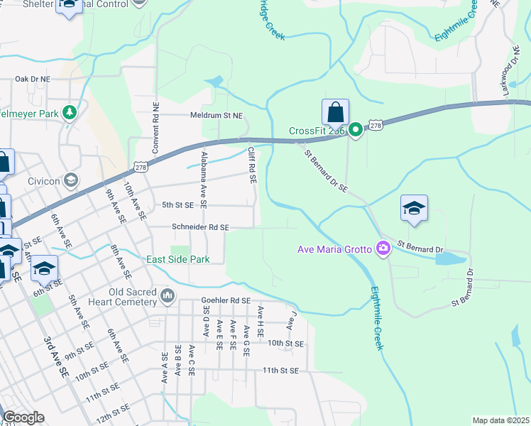map of restaurants, bars, coffee shops, grocery stores, and more near 112 4th Street Southeast in Cullman