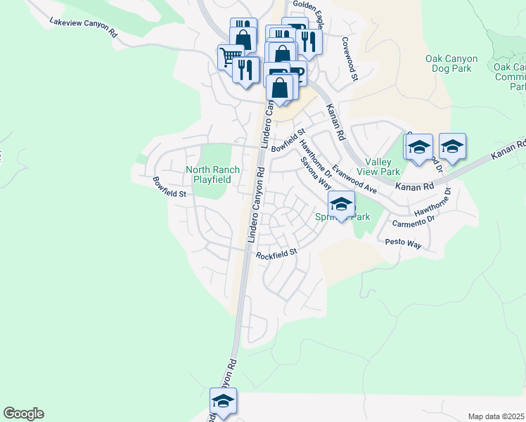 map of restaurants, bars, coffee shops, grocery stores, and more near 4775 Via Bensa in Oak Park